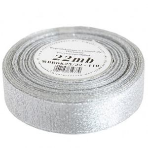 Wstążka brokatowa Czakos Srebrna, 12mm x 22m